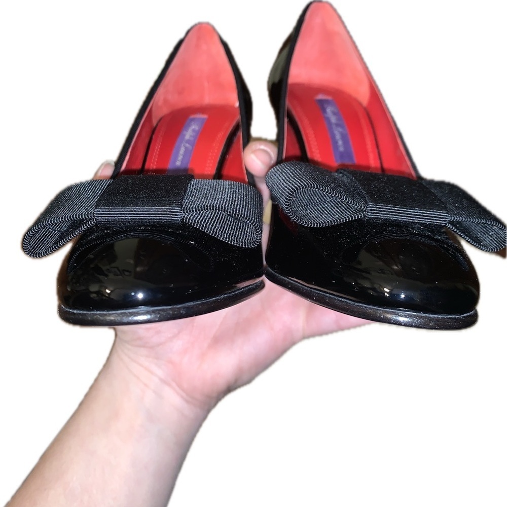 Ralph Lauren Purple Label Mallorie Black Patent Leather Bow Pumps Heels 35.5B - Picture 12 of 17